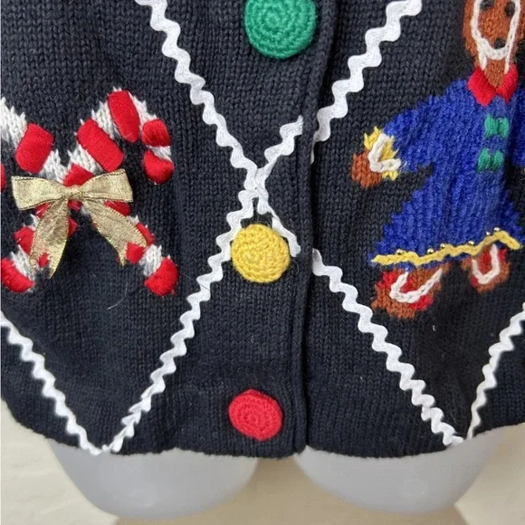 Vintage 1995 MARISA Christina CHRISTMAS Sweater S Black CANDY Holiday - Picture 5 of 8